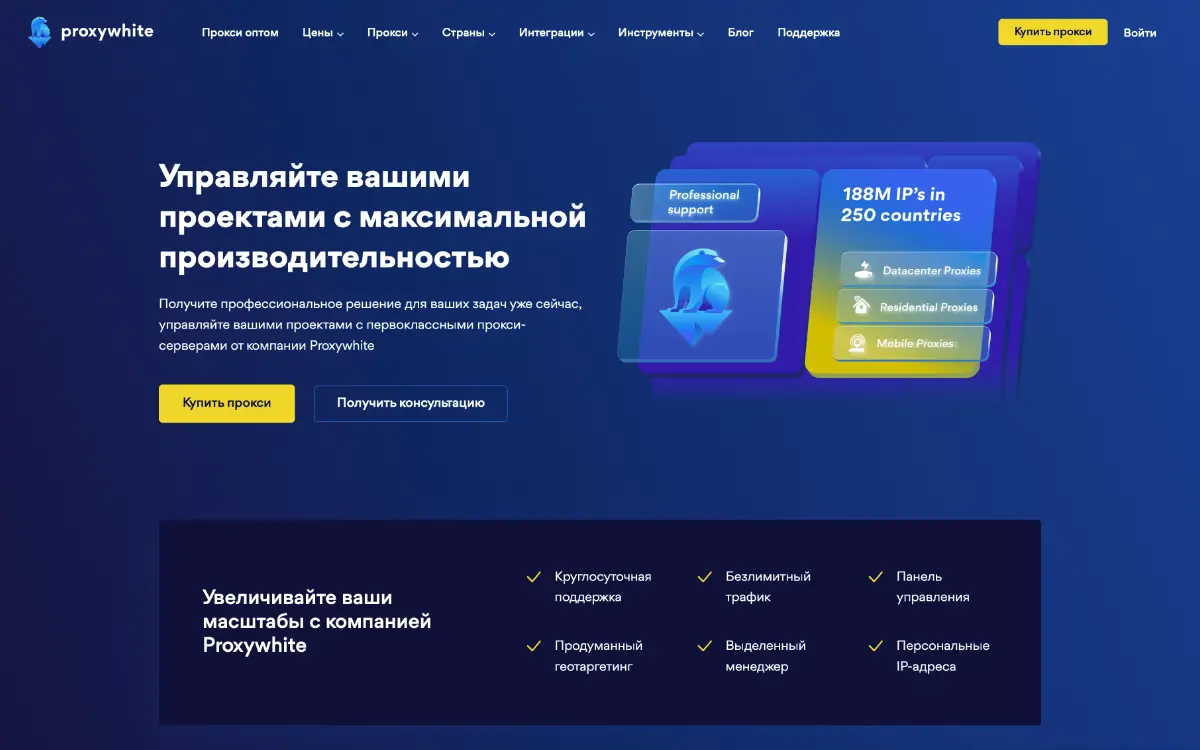 Скриншот главной страницы ProxyWhite