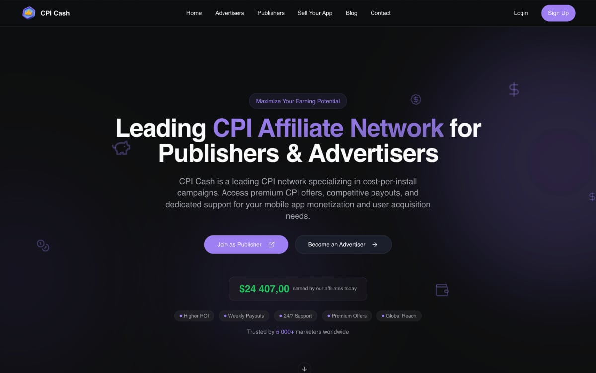 Скриншот главной страницы CPI Cash