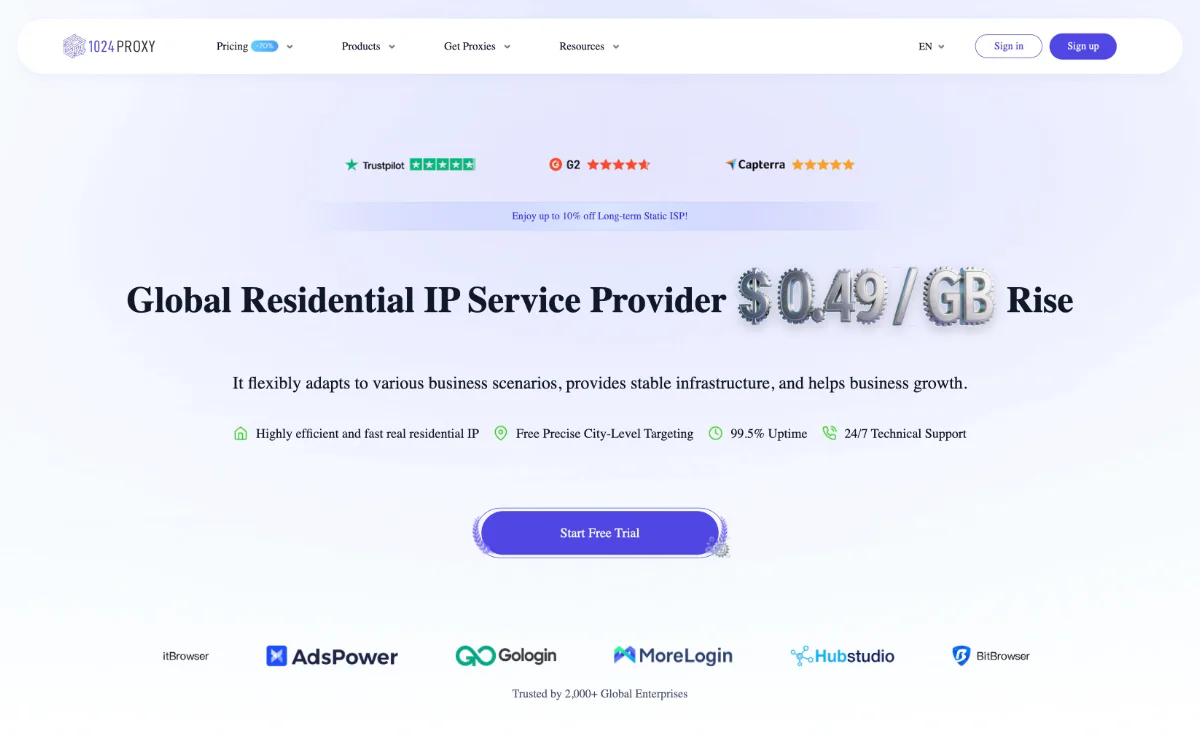Скриншот главной страницы 1024proxy.com