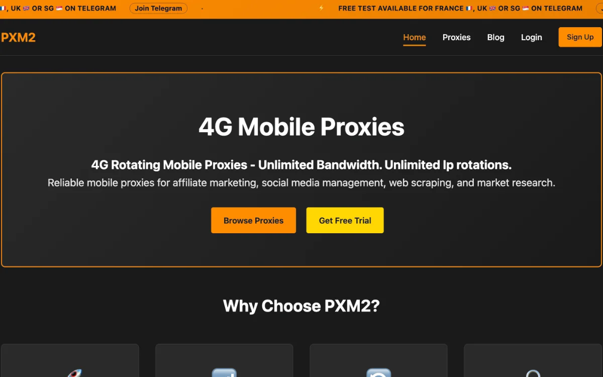 Скриншот главной страницы PXM2.io